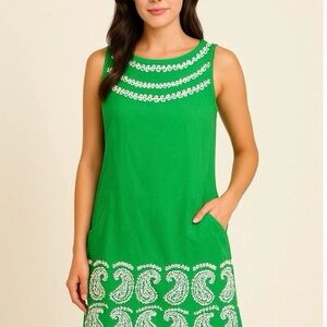 Lilly Pulitzer Jacqueline Kelly
Green White Paisley Embroidered Dress
Sz 14